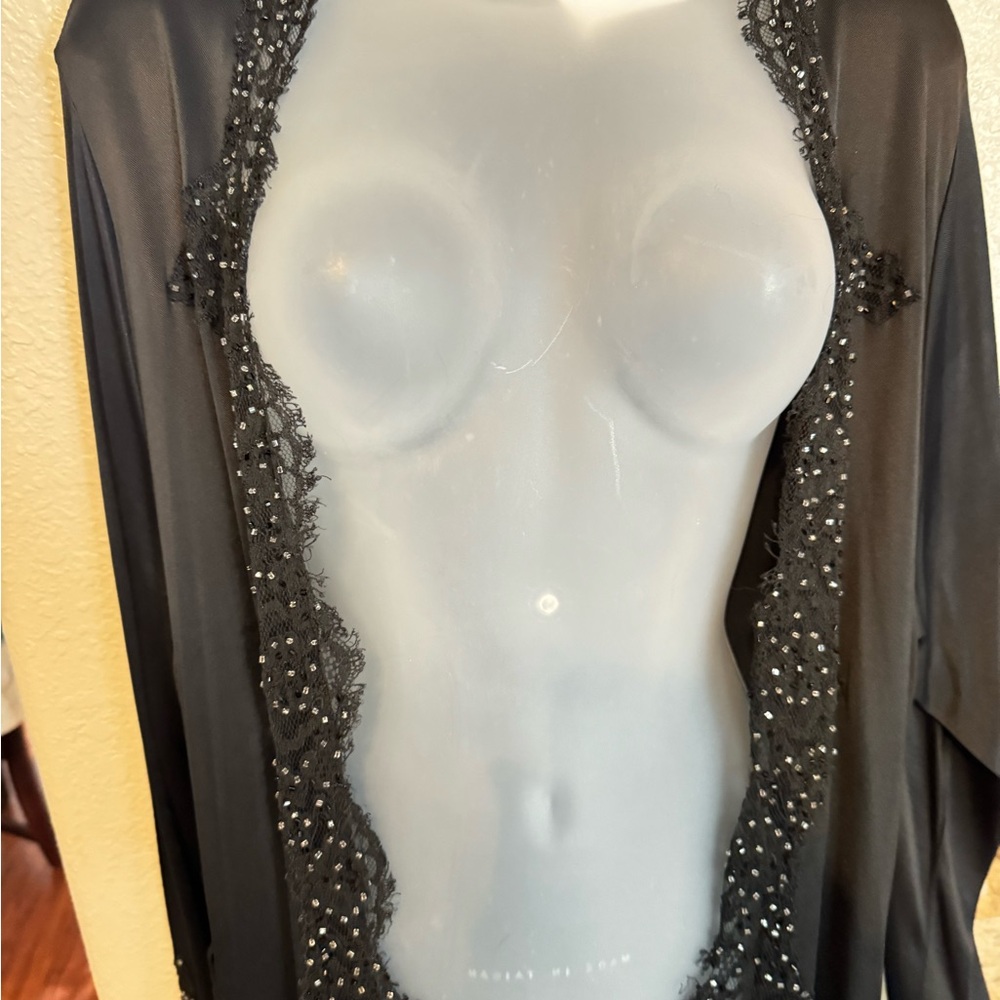 Victoria’s Secret Collection Floor Length Black Negligee with Rhinestone Motif